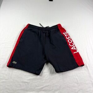 Lacoste Sweat Shorts Mens Small Blue Red Spell Out Lounge Fleece Casual